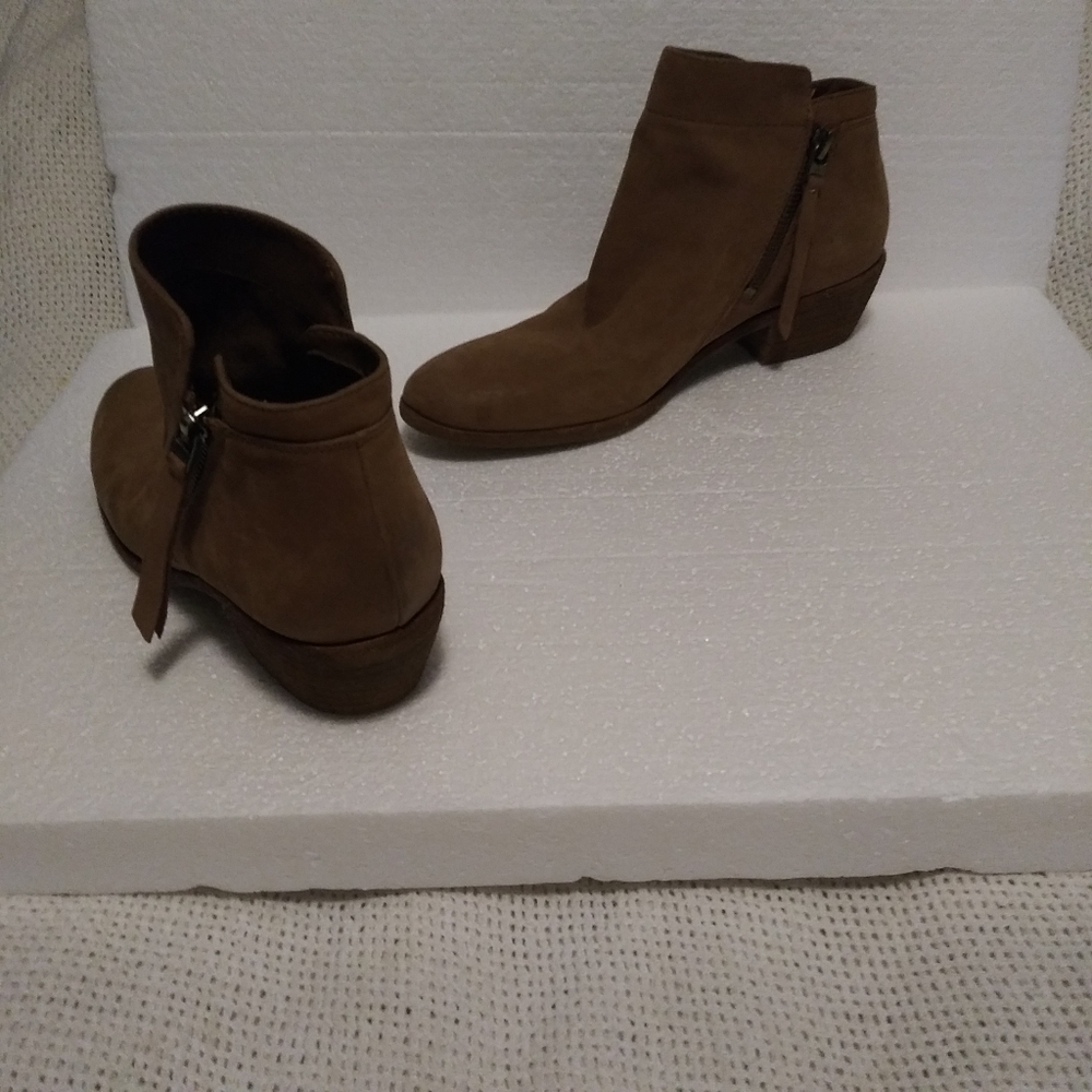 Sam Edelman Moto Tan Leather Block Heel Ankle Sz-6.5 Booties